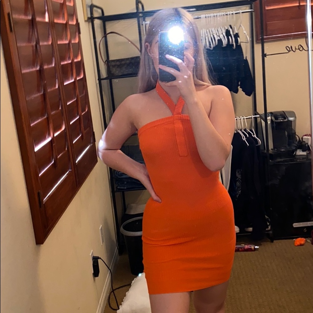 Urban Outfitter Bright Orange Halter Dress